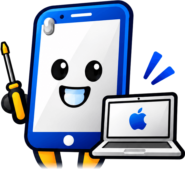 The Shree Balaji Infotech mascot: a smiling phone holding a screwdriver and a laptop