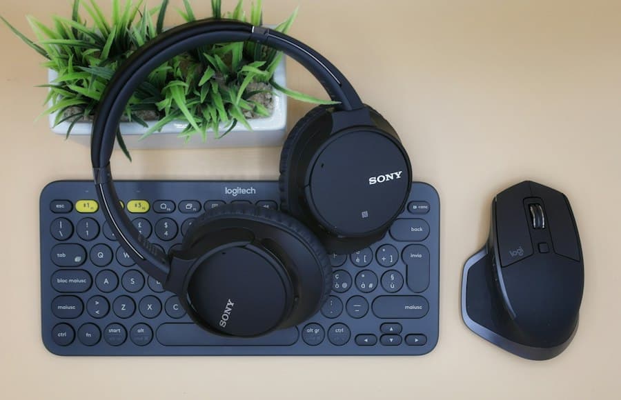 Headphones resting on a keyboard