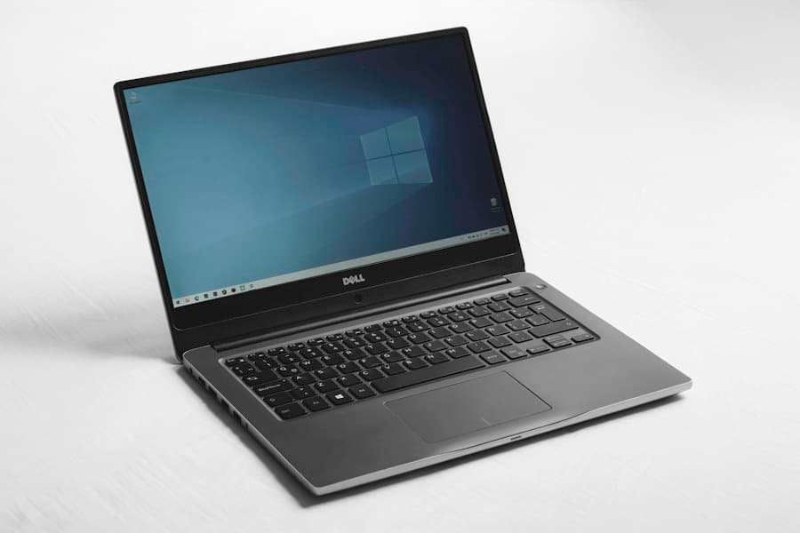 An open laptop on a white surface